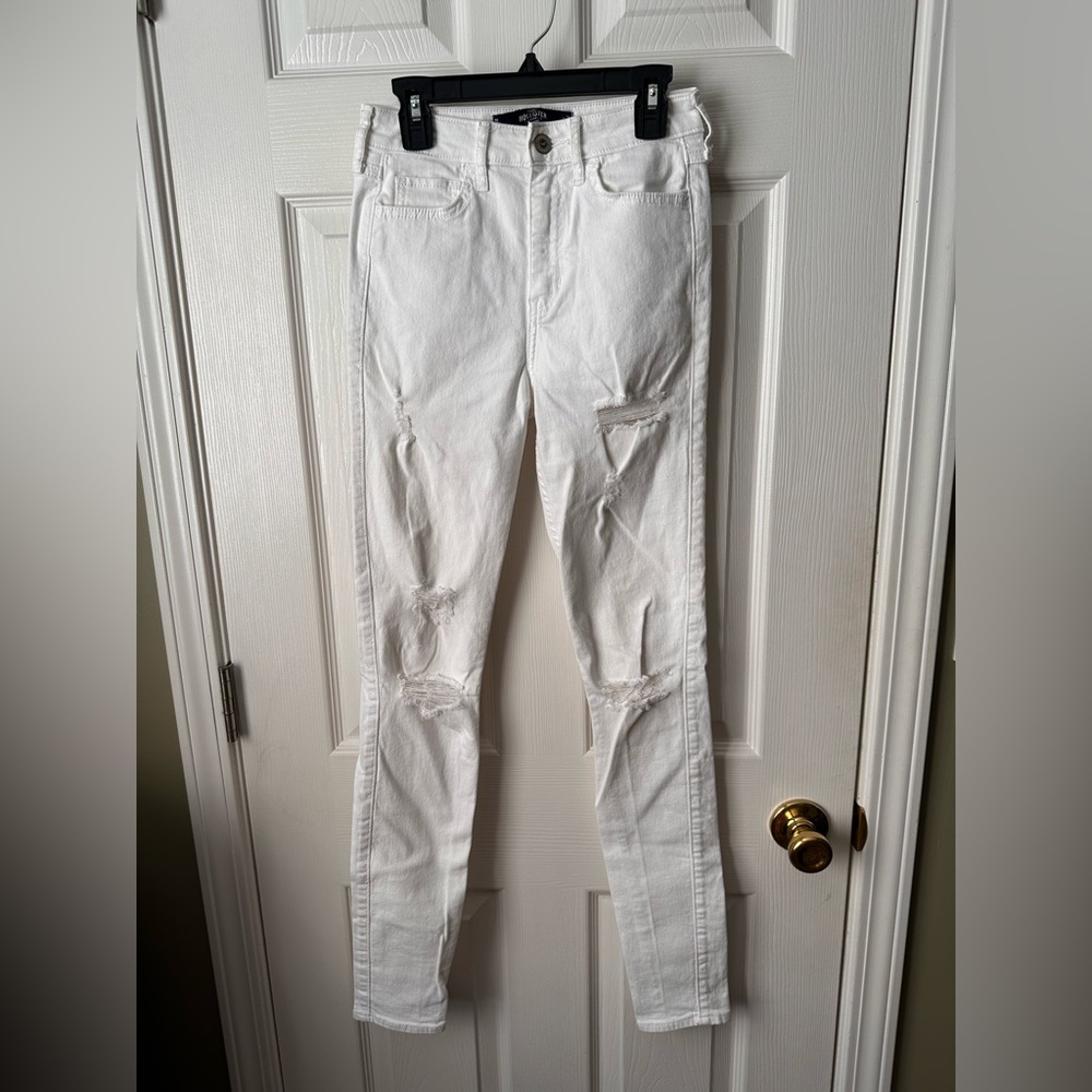 Hollister Women's High-Rise Super Skinny Distressed White Jeans Size 1L